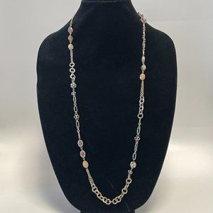 Ann Taylor LOFT Silver Tone Chain Necklace w/ Shades of Neutral Tone Beads
